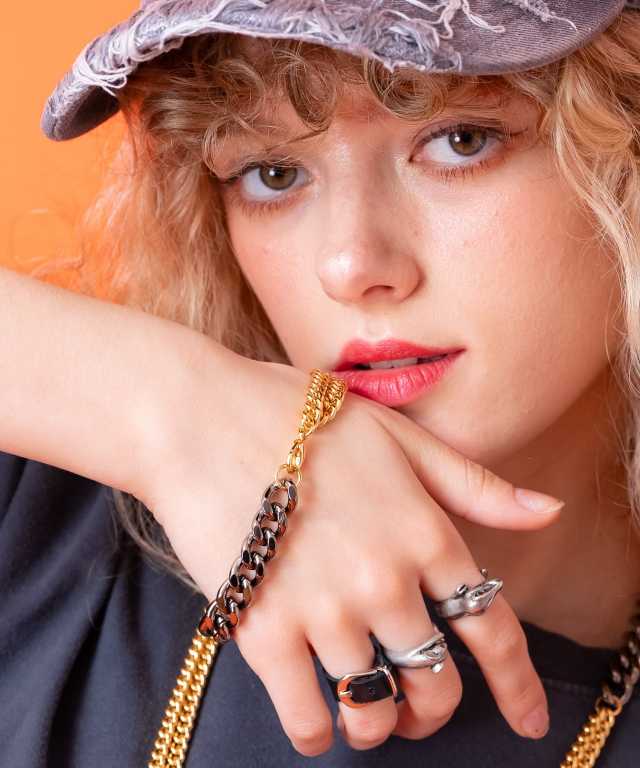 バイカラー2連喜平メタルチェーンブレスレット / メンズ レディース