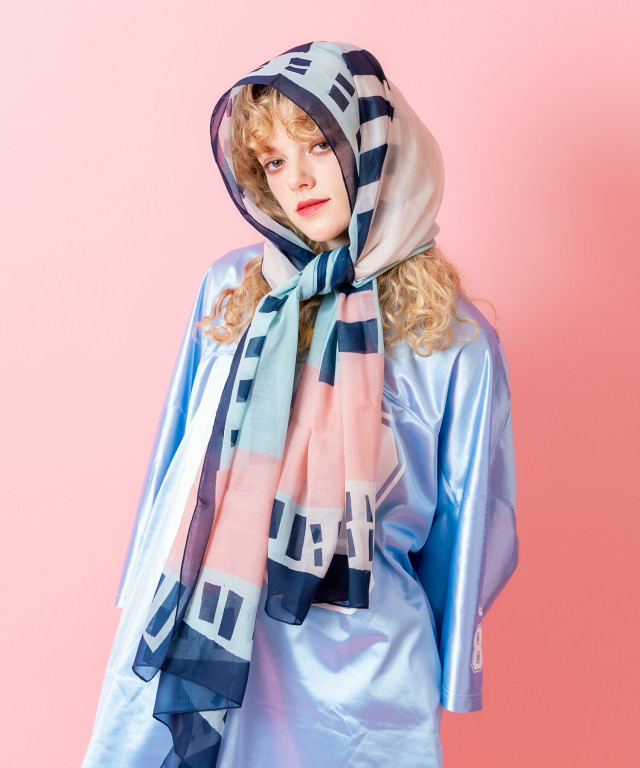 レトロアートパターン大判スカーフ(75cm×175cm) / レディース メンズ