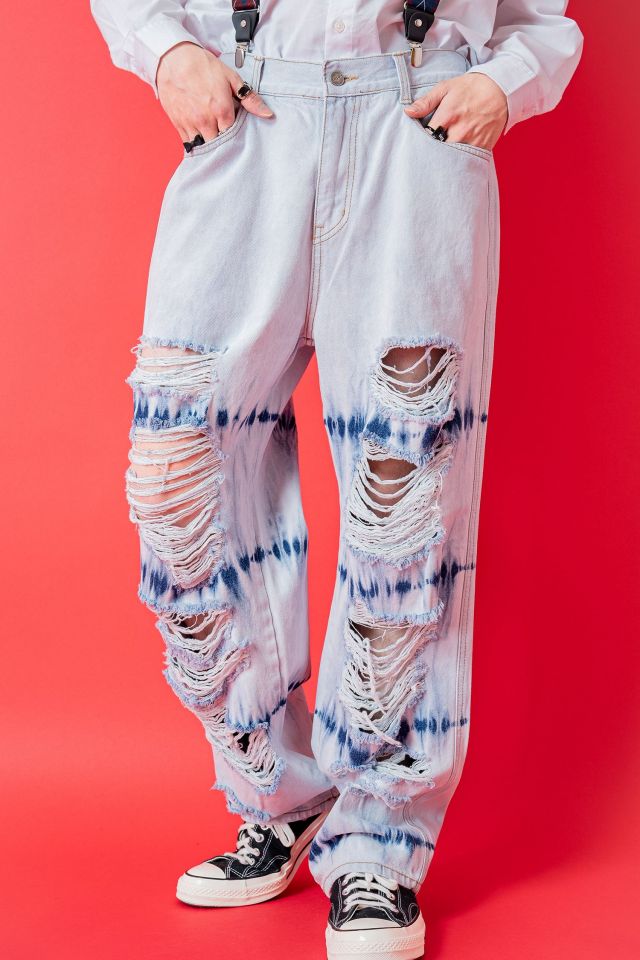 ★ヒッコリー＆デニム MIXアシメ リメイク ダメージフリル サスペ スカート★ ☆ヒッコリー＆デニム MIXアシメ リメイク ダメージフリル サスペ