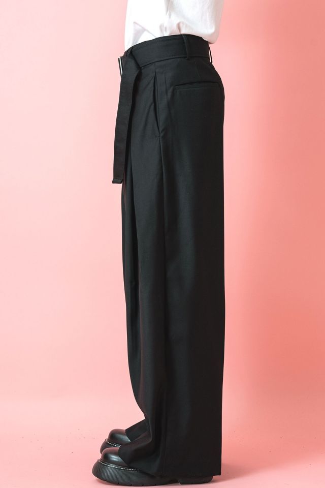ロングベルトダブルタックドレープワイドパンツ / スラックス