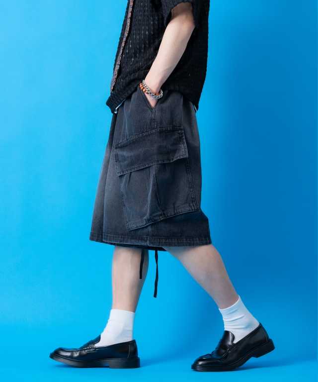 あんぱん スーパーワイドスラントポケットデニムカーゴハーフパンツ