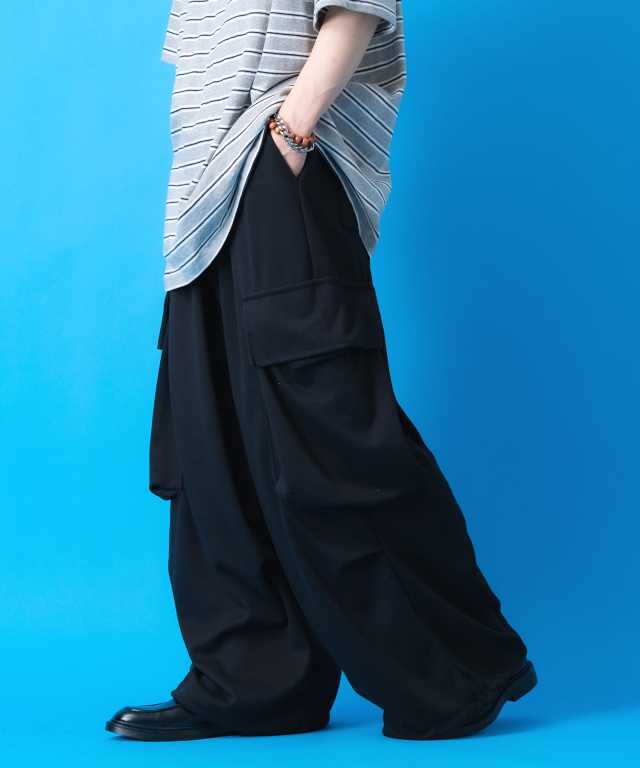 スーパーワイドドレープニープリーツスウェットカーゴパンツ / メンズ