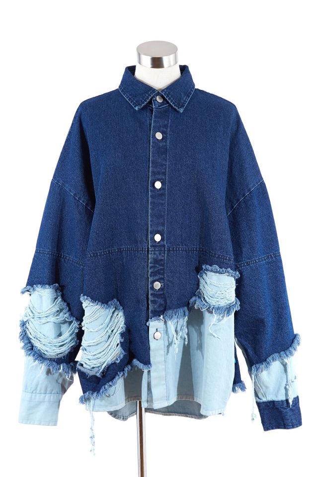 フェイクレイヤーダメージデニムシャツジャケット ankoROCK(アンコ  