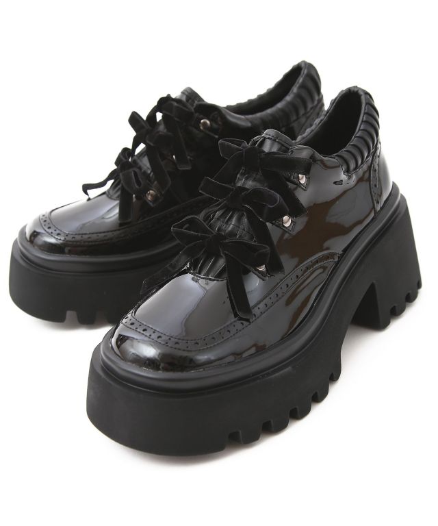 リボンフラップエナメル厚底パンプス / 厚底ブーツ プラットフォーム  