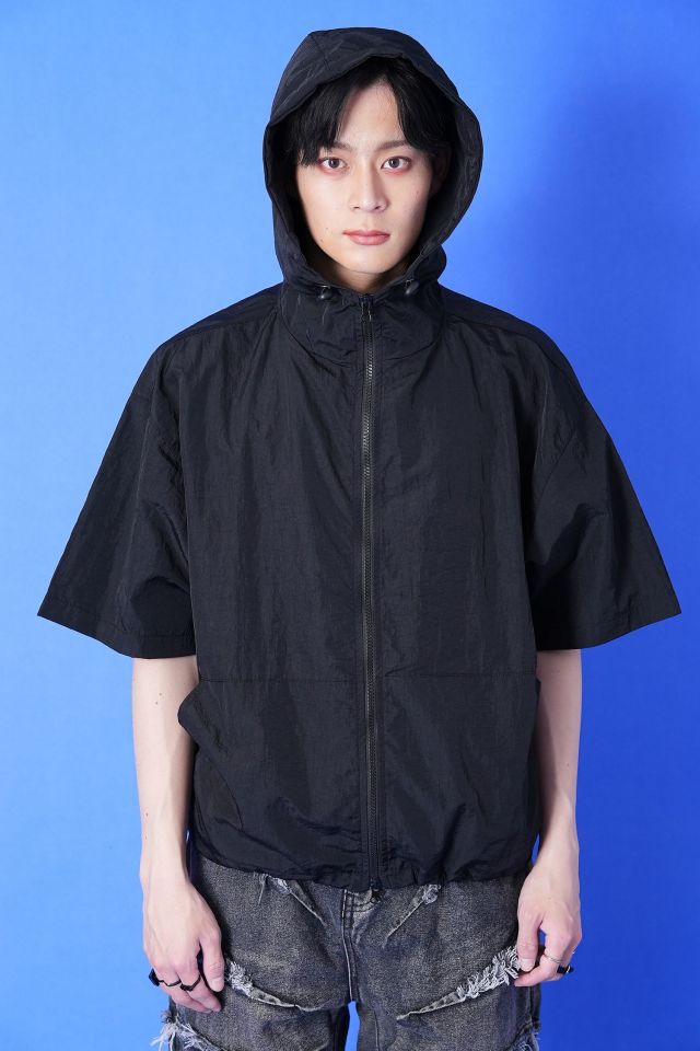 ナイロンジップアップショート丈半袖パーカー / フーディー ankoROCK  