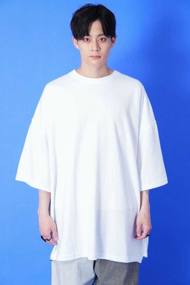 アシンメトリーデニムレイヤードポンチスーパービッグTシャツ / 半袖 