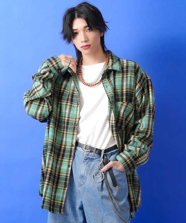 チェック柄オーバーサイズ肉厚ネルシャツジャケット / メンズ