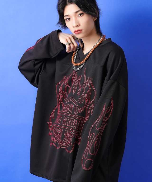 フレイムパターンプリントフットボールシャツ / メンズ レディース