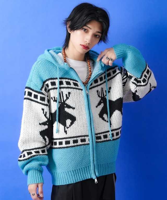 ノルディック柄カウチンニットフーディーセーター / メンズ レディース  