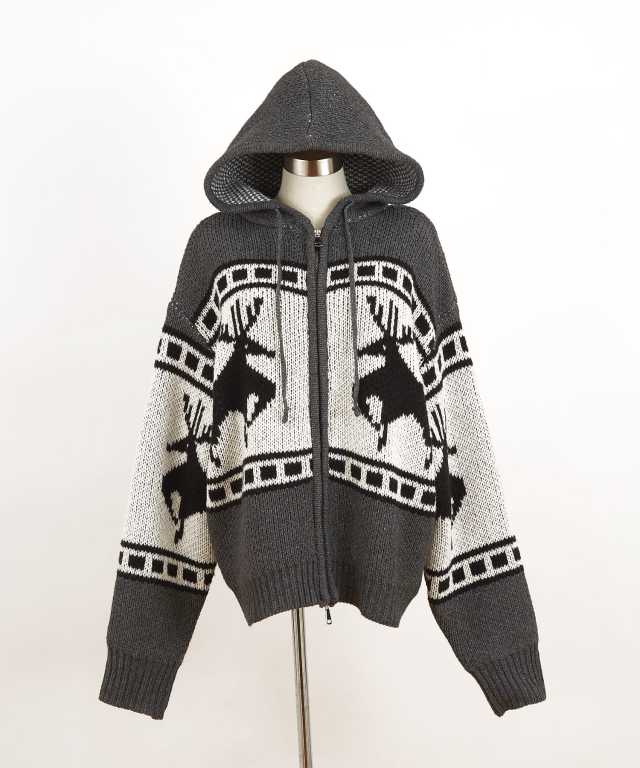 ノルディック柄カウチンニットフーディーセーター / メンズ レディース  