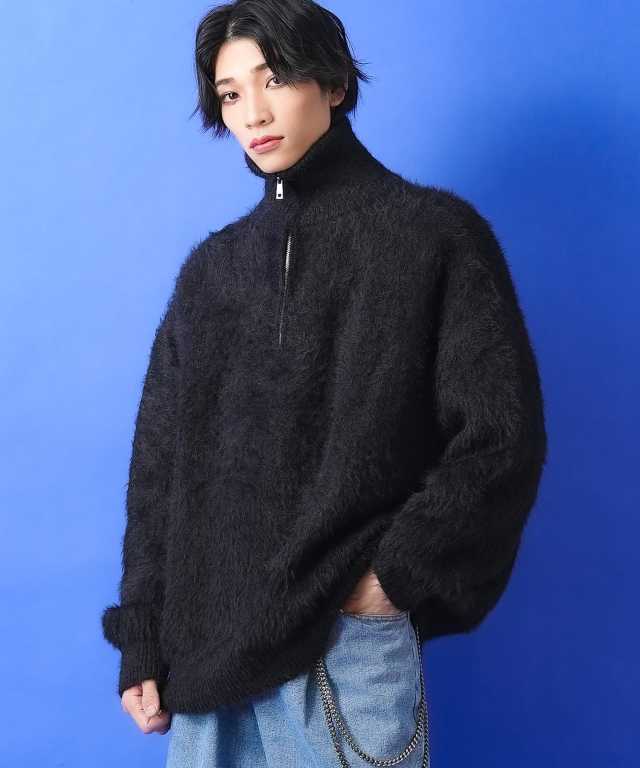 スタンドネックハーフジッププルオーバーファーセーター / メンズ