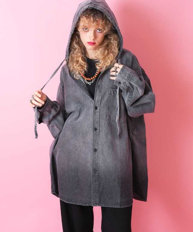 グラデーションピグメントデニムオーバーサイズフーディーシャツ