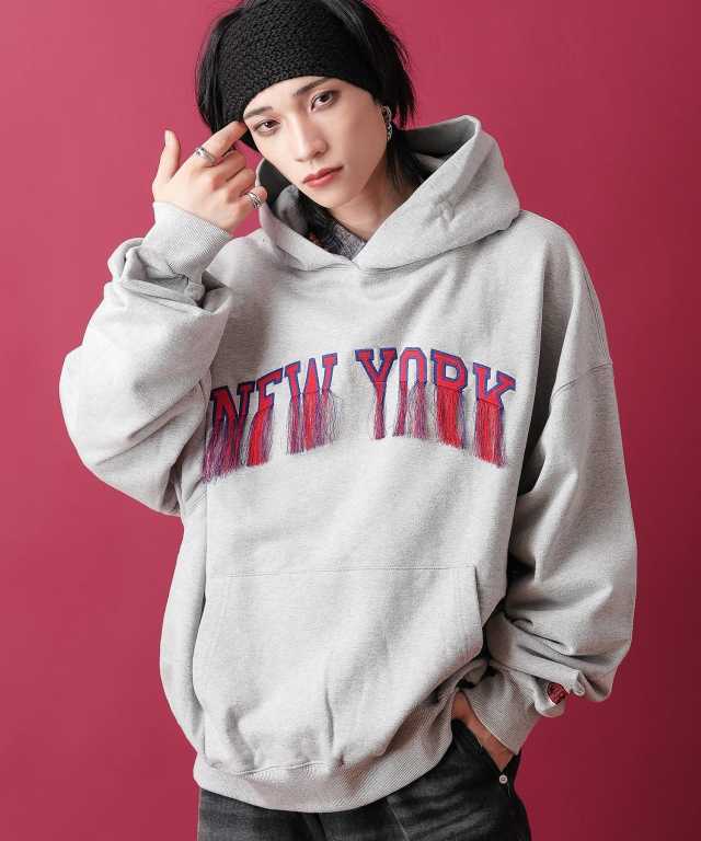 ニューヨークフリンジミックス刺繍ロゴスウェットプルオーバーパーカー