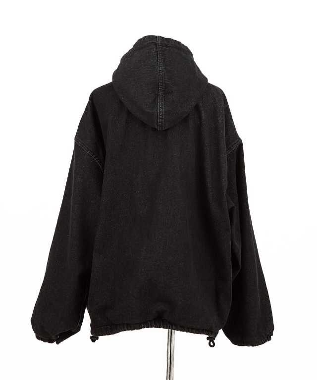 ブラックデニムオーバーサイズジップアップフーディーブルゾン / ZIP  