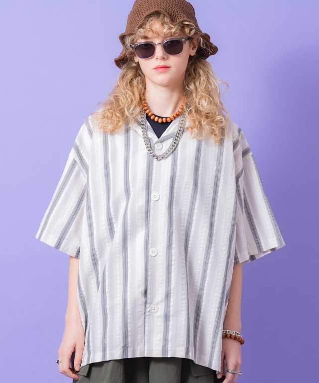 ウェーブミックスマルチストライプオーバーサイズオープンカラーシャツ