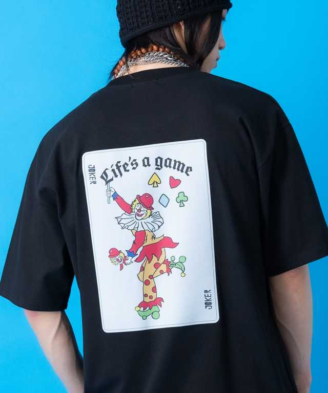 バックジョーカートランプビッグプリントオーバーサイズTシャツ