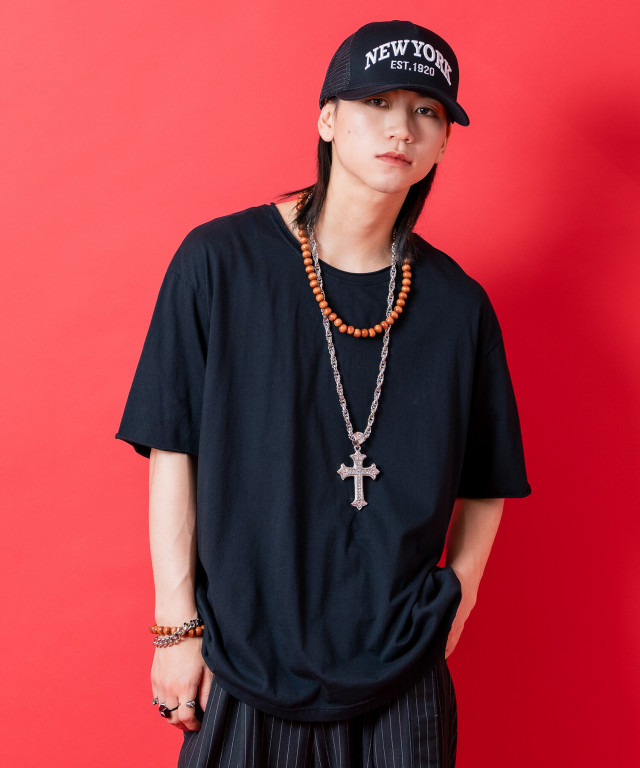 カットオフUネックルーズTシャツ / 半袖 カットソー メンズ レディース