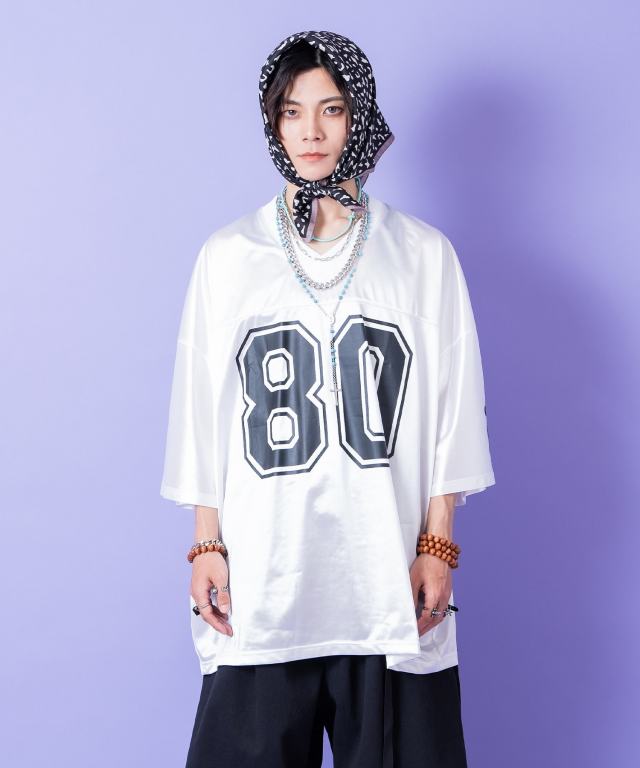 ビッグナンバリングシャイニーポリオーバーサイズフットボールシャツ