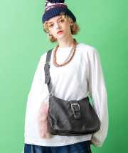 an meets zakka ビンテージテイスト合成皮革ベルトフラップショルダーバッグ