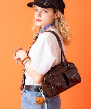 an meets zakka キーホルダー付き合成皮革ロングハンドルミニボストンバッグ