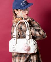 an meets zakka ２連リベットスタッズ合成皮革ミニボストンバッグ