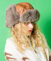 an meets zakka モカショートファーボンディング合成皮革フライトキャップ