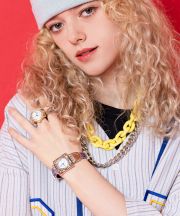 an meets zakka レトロアンティーク装飾ポップアート刻印カラフルプレート連結バンドブレスレットウォッチ