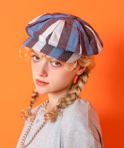 an meets zakka レトロデザインマルチワイドストライプ柄リネン混コットンキャスケット