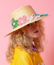 an meets zakka コサージュフラワーリボンストローハット
