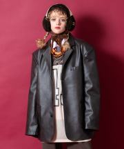 a.p.o.v. オーバーサイズ合成皮革３つボタンテーラードジャケット/チャコール