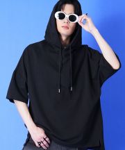 a.p.o.v.  オーバーサイズ甘編み裏毛半袖パーカー/ブラック