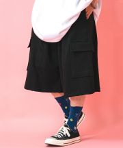 a.p.o.v.  スーパーワイドカーゴスウェットハーフパンツ/ブラック