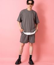 a.p.o.v.  フェイクレイヤーTシャツ＆ショートパンツセットアップ/カーキ
