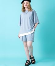 a.p.o.v.  フェイクレイヤーTシャツ＆ショートパンツセットアップ/ブルー