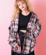 a.p.o.v.  ケミカルブリーチチェックオーバーサイズネルシャツ/ピンク