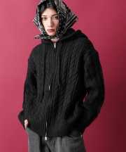 a.p.o.v.  ミックス編みケーブルニットジップアップパーカー/ブラック