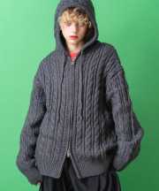 a.p.o.v.  ミックス編みケーブルニットジップアップパーカー/グレー