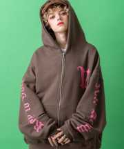 a.p.o.v.  ストリートロゴスウェットジップアップパーカー/ブラウン