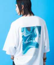 a.p.o.v.  バックマーブルボックスビッグプリントオーバーサイズTシャツ/ホワイト
