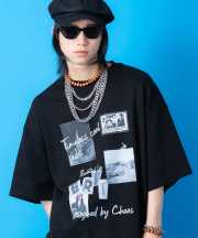 a.p.o.v.  レトロパンキッシュコラージュプリントオーバーサイズTシャツ/ブラック