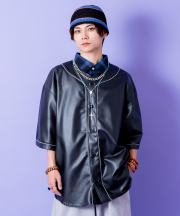 a.p.o.v.  シンプルパイピングオーバーサイズ合成皮革ベースボールシャツ