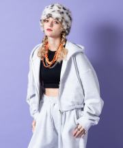 a.p.o.v. ダブルジップアップスウェットオーバーサイズクロップドパーカー/アッシュグレー