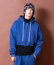 a.p.o.v. ダブルジップアップスウェットオーバーサイズクロップドパーカー/ブルー