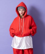 a.p.o.v. ダブルジップアップスウェットオーバーサイズクロップドパーカー/オレンジ