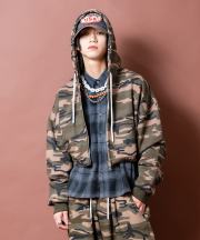 a.p.o.v. カモフラスウェットオーバーサイズクロップド丈ZIPパーカー/ベージュ