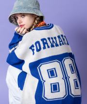 a.p.o.v. ゲームジャージデザインオーバーサイズニットセーター/ブルー