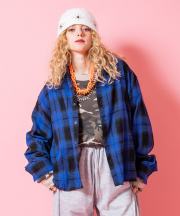 a.p.o.v. クロップド丈チェックネルシャツ/ブルー