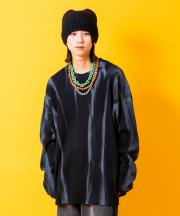 a.p.o.v. アンニュイスプレーペイントオーバーサイズコットンサーマルカットソー/ブラック