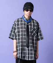 a.p.o.v. オーバーサイズチェック柄半袖シャツ/ブラック