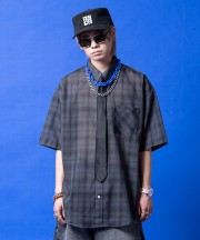 a.p.o.v. オーバーサイズチェック柄半袖シャツ/チャコール